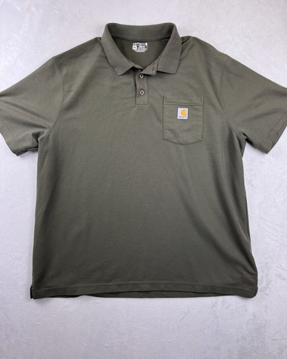 Carhartt Polo Shirt Mens 2XL Original Fit Olive Green Pocket Logo Workwear